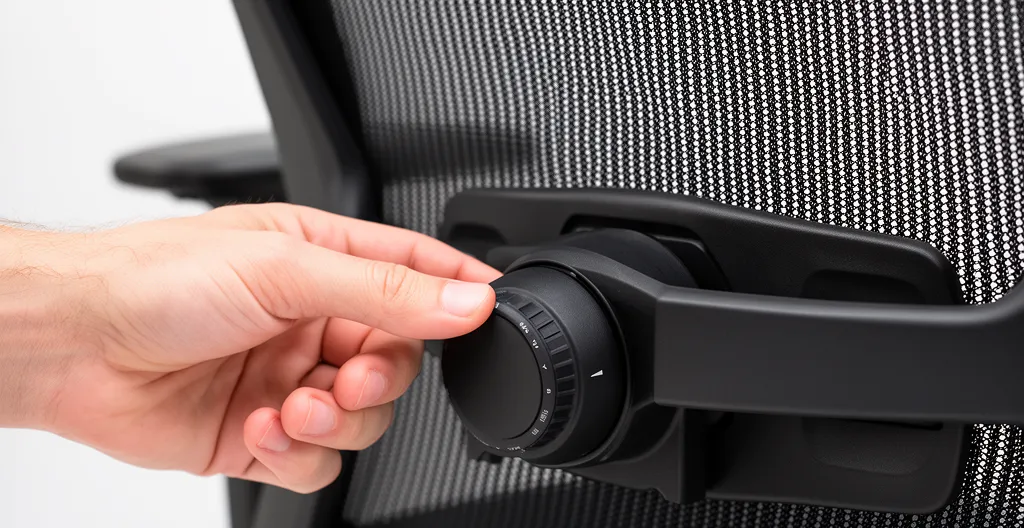 Détail du réglage lombaire sur chaise ergonomique professionnelle